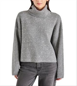 Steve Madden Astro Crystal Turtleneck Sweater Gray