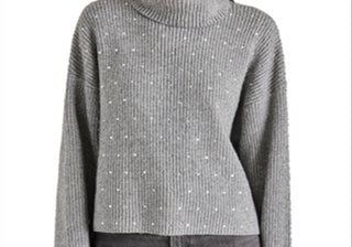 Steve Madden Astro Crystal Turtleneck Sweater Gray