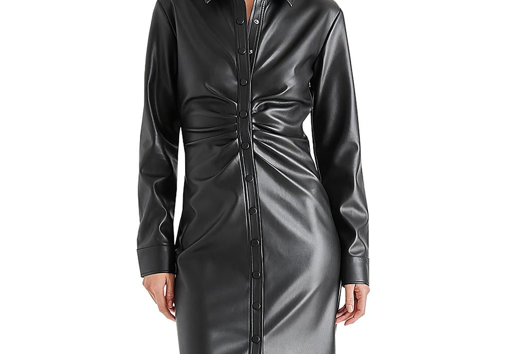 Steve Madden Mclain Faux Leather Shirt Dress Black