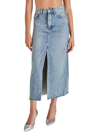 Steve Madden Women's Avani Front-Slit Denim Maxi Skirt Blue