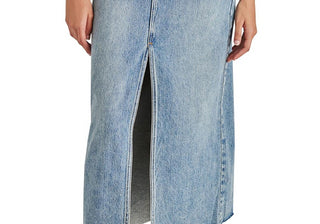 Steve Madden Women's Avani Front-Slit Denim Maxi Skirt Blue