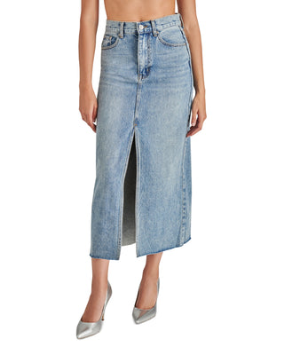 Steve Madden Women's Avani Front-Slit Denim Maxi Skirt Blue