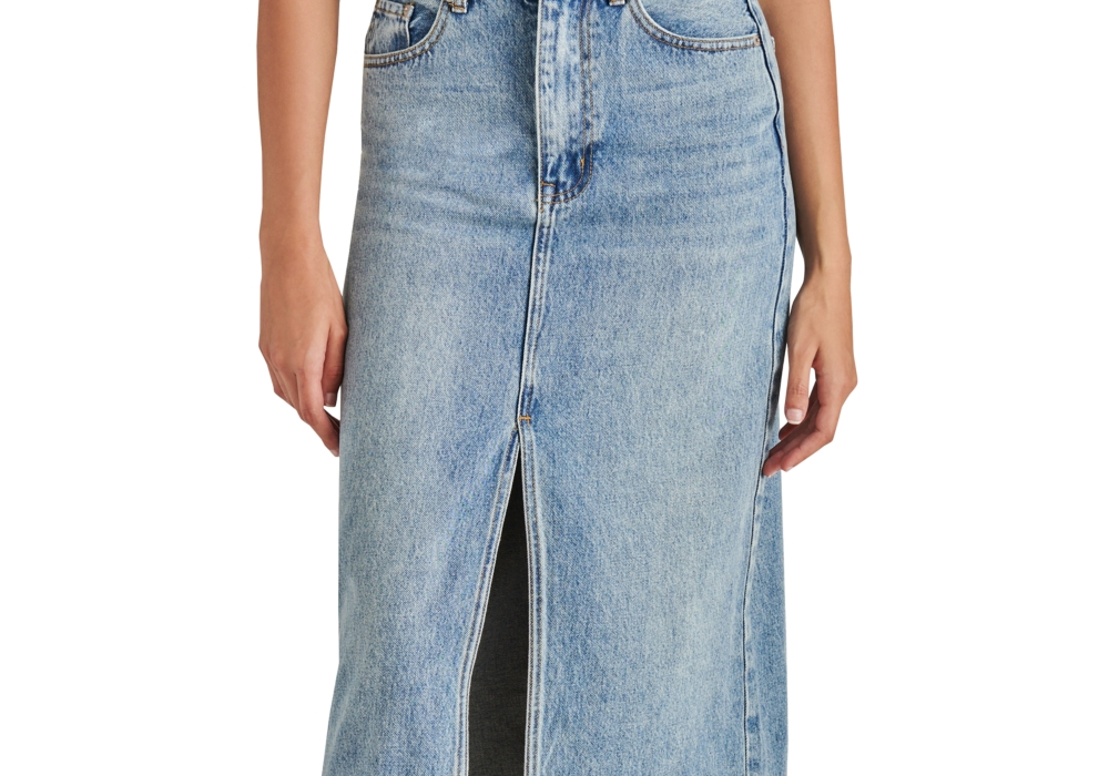 Steve Madden Women's Avani Front-Slit Denim Maxi Skirt Blue