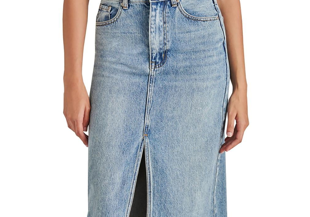 Steve Madden Women's Avani Front-Slit Denim Maxi Skirt Blue