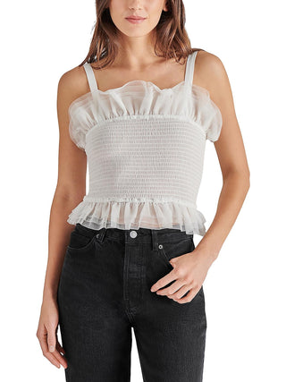 Steve Madden Rhiannon Smocked Tulle Top White
