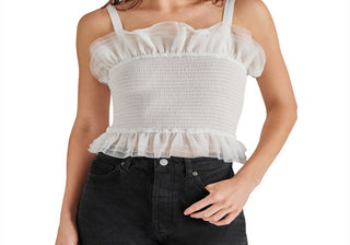 Steve Madden Rhiannon Smocked Tulle Top White