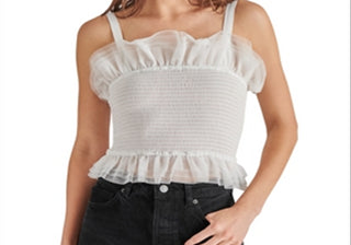 Steve Madden Rhiannon Smocked Tulle Top White