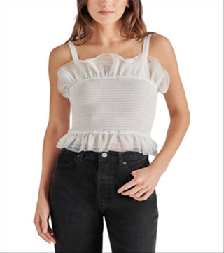 Steve Madden Rhiannon Smocked Tulle Top White