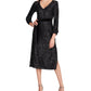 BETSEY JOHNSON Womens Black Sequined Belted Pullover Slitted Lined 3/4 Sleeve V Neck Midi Cocktail Sheath Dress XS