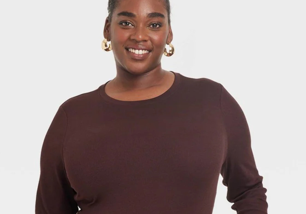 A New Day Long Sleeve Slim Fit T-Shirt in Brown for Women Size XXL