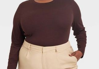 A New Day Long Sleeve Slim Fit T-Shirt in Brown for Women Size XXL