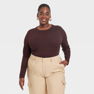 A New Day Long Sleeve Slim Fit T-Shirt in Brown for Women Size XXL