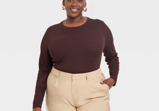 A New Day Long Sleeve Slim Fit T-Shirt in Brown for Women Size XXL