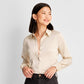 Women's Cream Long Sleeve Button-Front Shirt - A New Day Size S