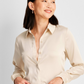 Women's Cream Long Sleeve Button-Front Shirt - A New Day Size S