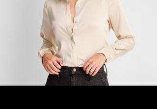 Women's Cream Long Sleeve Button-Front Shirt - A New Day Size S