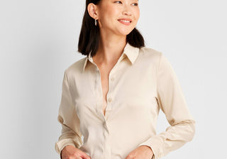 Women's Cream Long Sleeve Button-Front Shirt - A New Day Size S