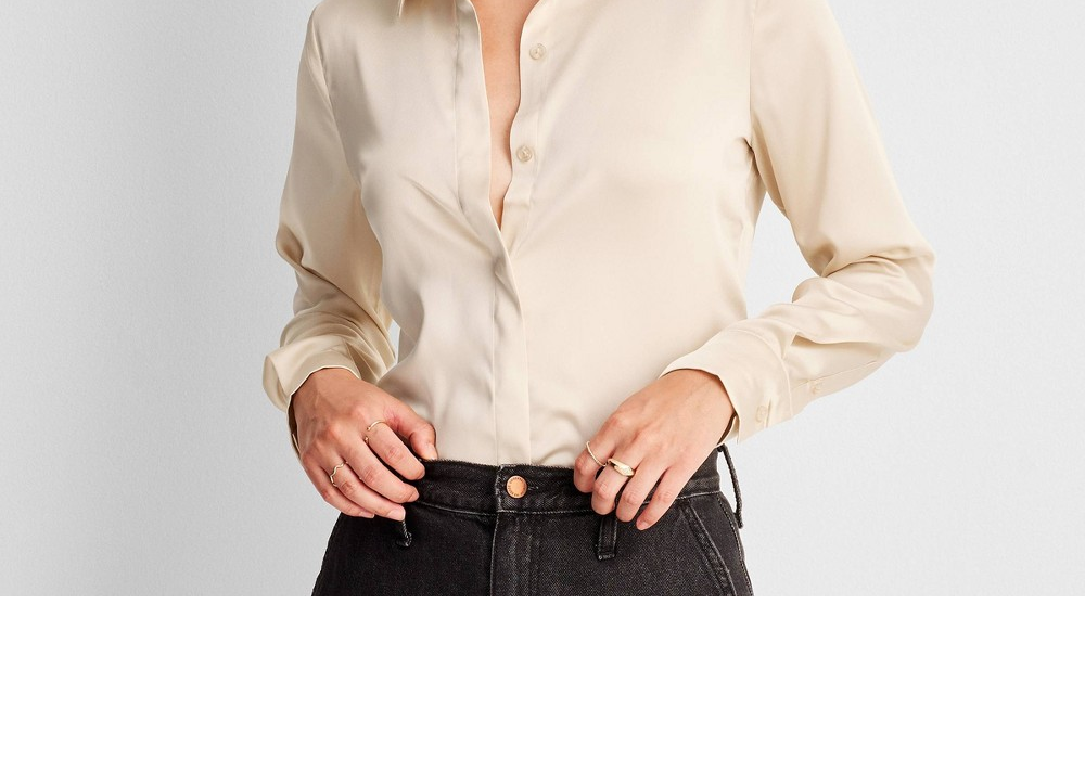 Women's Cream Long Sleeve Button-Front Shirt - A New Day Size S