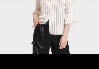 A New Day Women's Cream Striped Shirt Long Sleeve Button-Front Size M