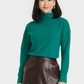 Women's Dark Green Long Sleeve T-Shirt - A New Day Mock Turtleneck M