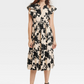 A New Day Beige Black Floral Midi Dress Women's Flutter Sleeve Size XS
