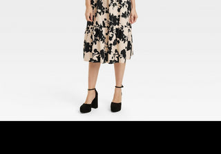 A New Day Beige Black Floral Midi Dress Women's Flutter Sleeve Size XS