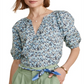 Vineyard Vines Puff Sleeve Button Front Top Blue