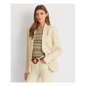 Lauren Ralph Lauren Womens Beige Pocketed Lined Striped Wear To Work Blazer Jacket 10 - All