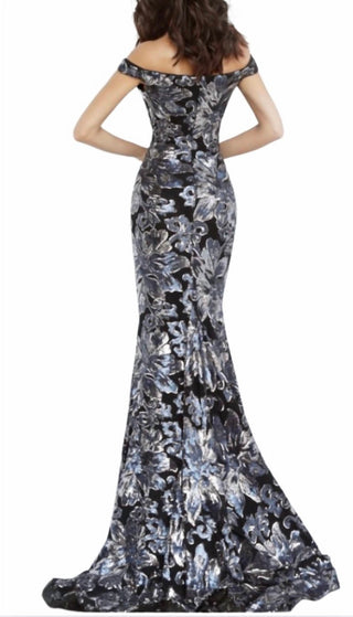 Jovani - Floral sequin off the shoulder gown