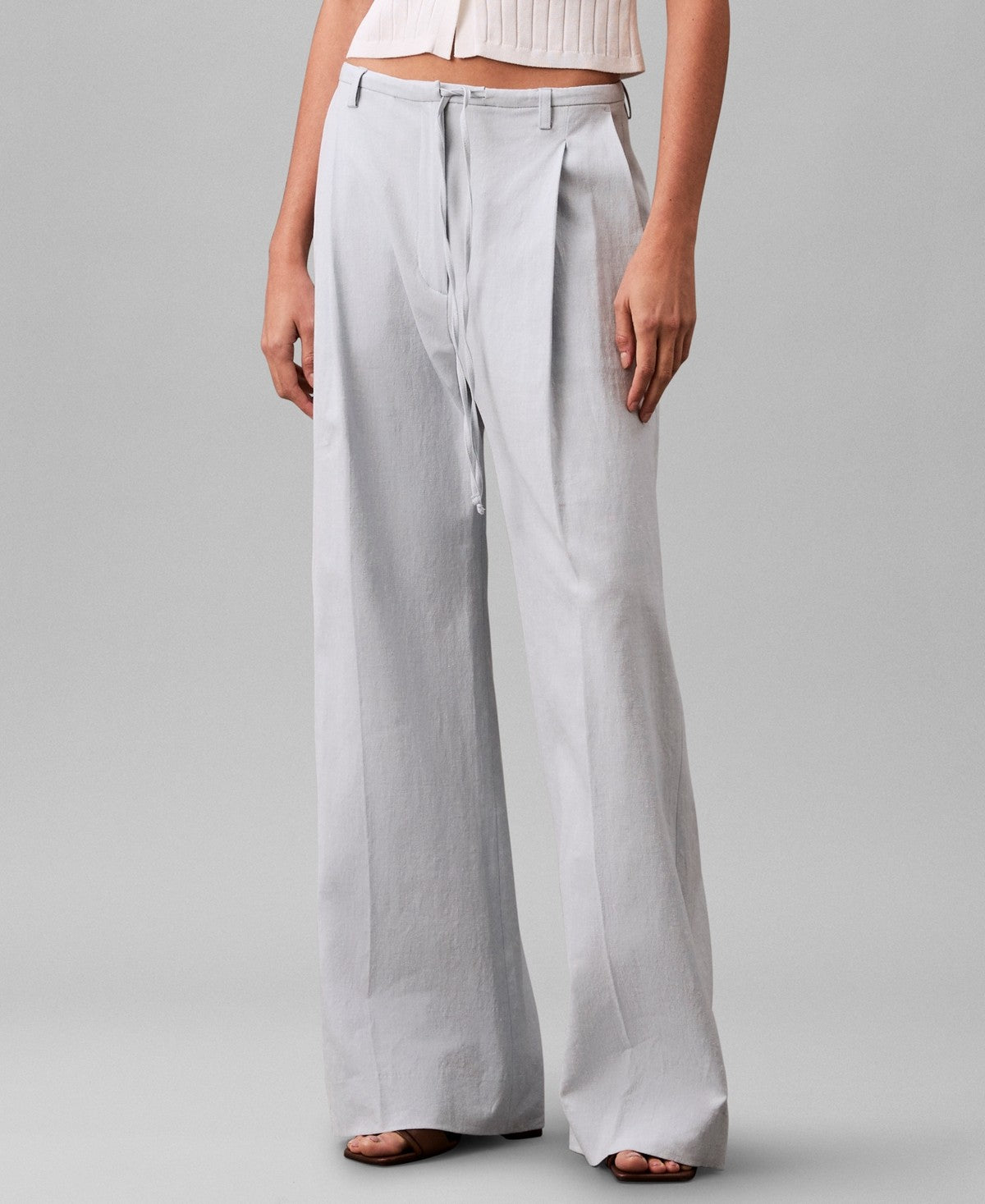 Calvin Klein Womens Linen Cotton Drawstring Pants Blue XS