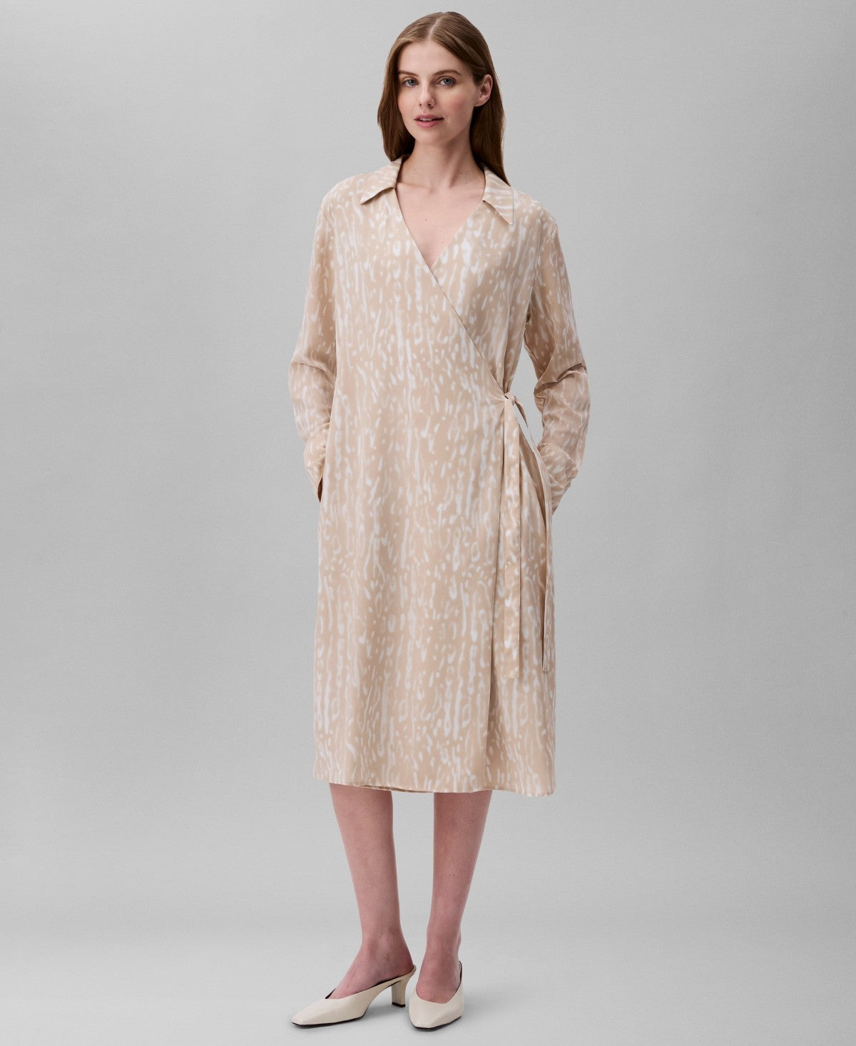 Calvin Klein Womens Printed Wrap Dress Peyote Multi