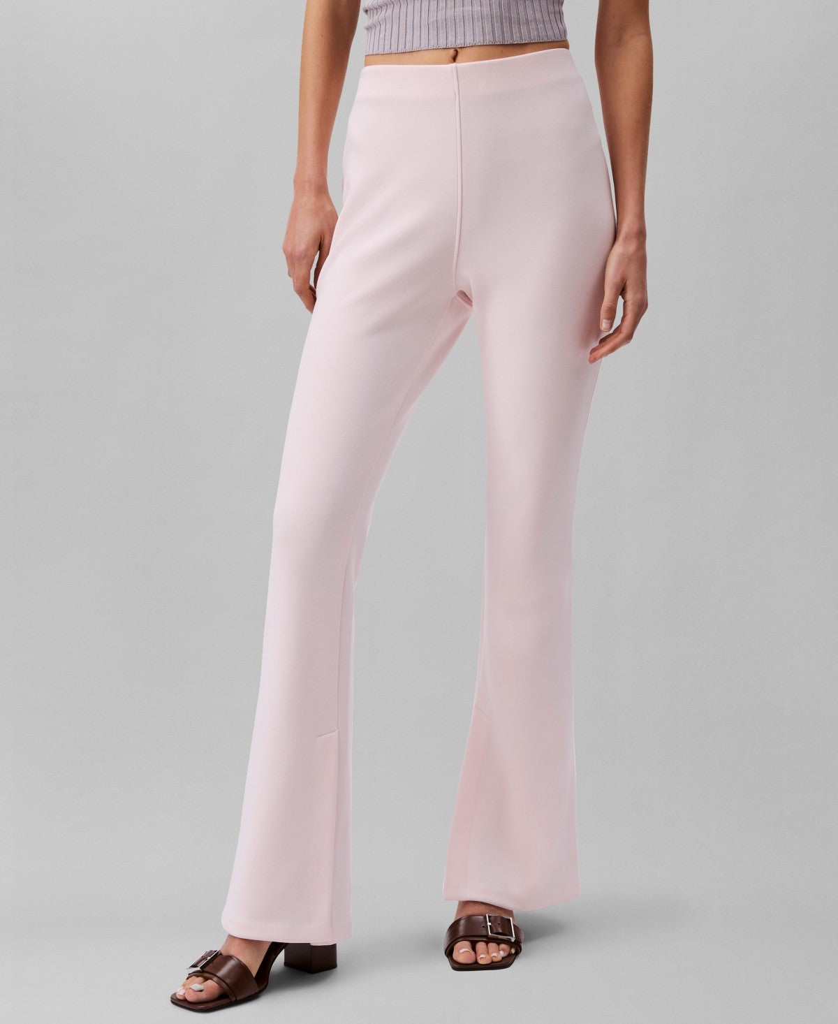 Calvin Klein Womens Tailored Knit Pull On Flare Leg Pants Pearl