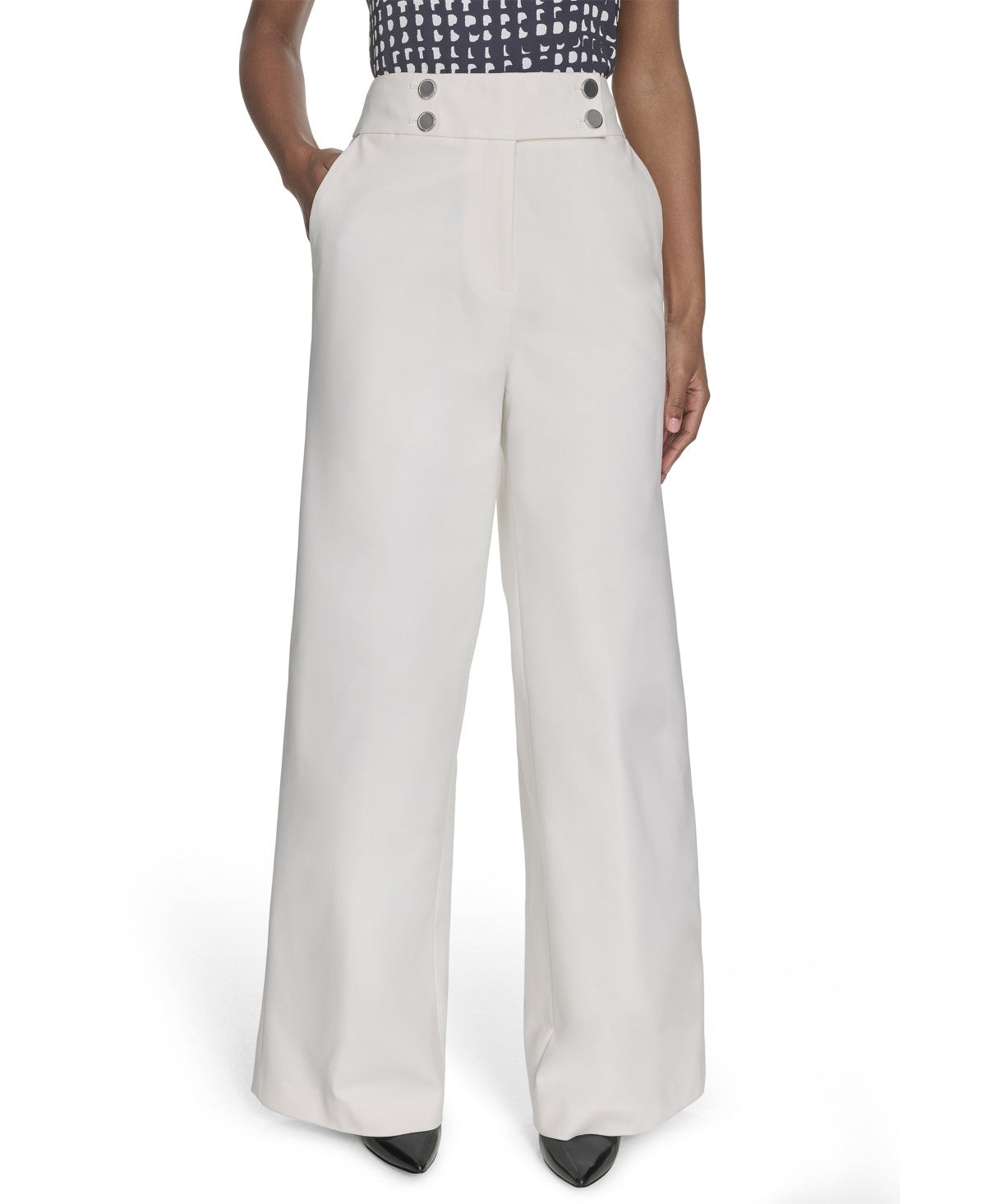 Calvin Klein Womens Cotton Blend Wide Leg Wide Leg Pants Cream