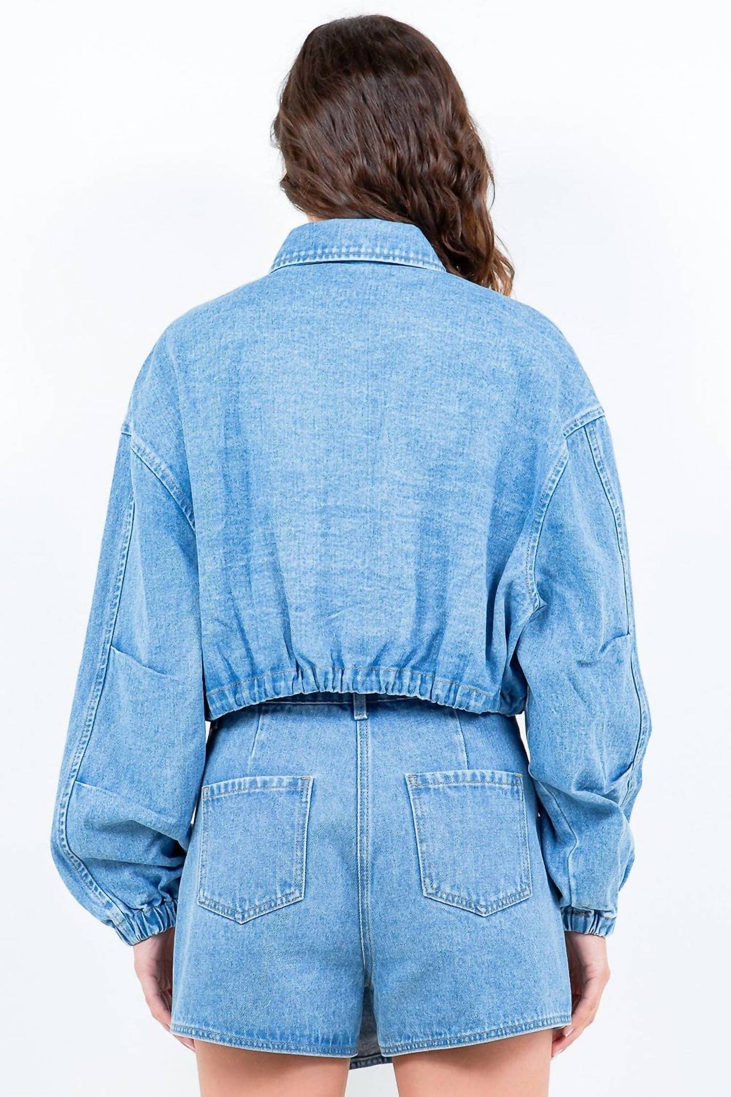 American Bazi - Cropped Denim Jacket With Drawstring Waist