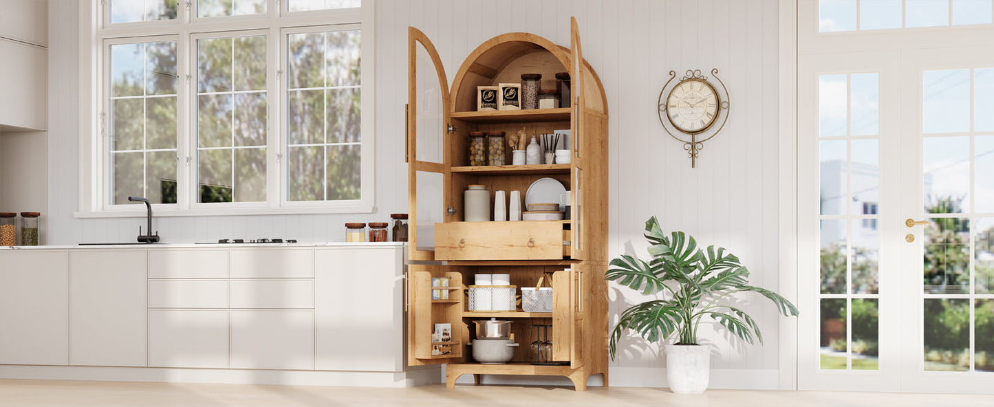 K&K 71' Tall Arched Kitchen Pantry Cabinet with Adjustable Shelves