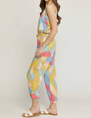 Entro - Geometric Print Tank Jogger Jumpsuit
