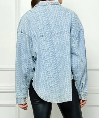Trendsi - Veveret Button Up Dropped Shoulder Denim Top