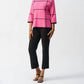 Joseph Ribkoff - Joseph Ribkoff Two-tone Plaid 3/4 Sleeves Lightweight Sweater Top