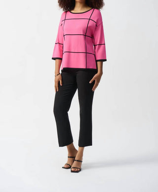 Joseph Ribkoff - Joseph Ribkoff Two-tone Plaid 3/4 Sleeves Lightweight Sweater Top