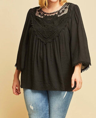 Entro - Crochet Lace Flare Sleeve Top - Plus