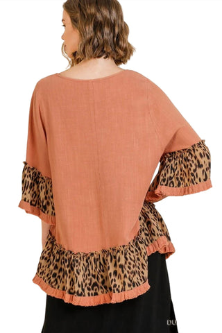 Umgee - Animal Print Ruffle Hem Top