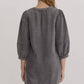 Entro - Balloon Sleeve V-neck Denim Dress
