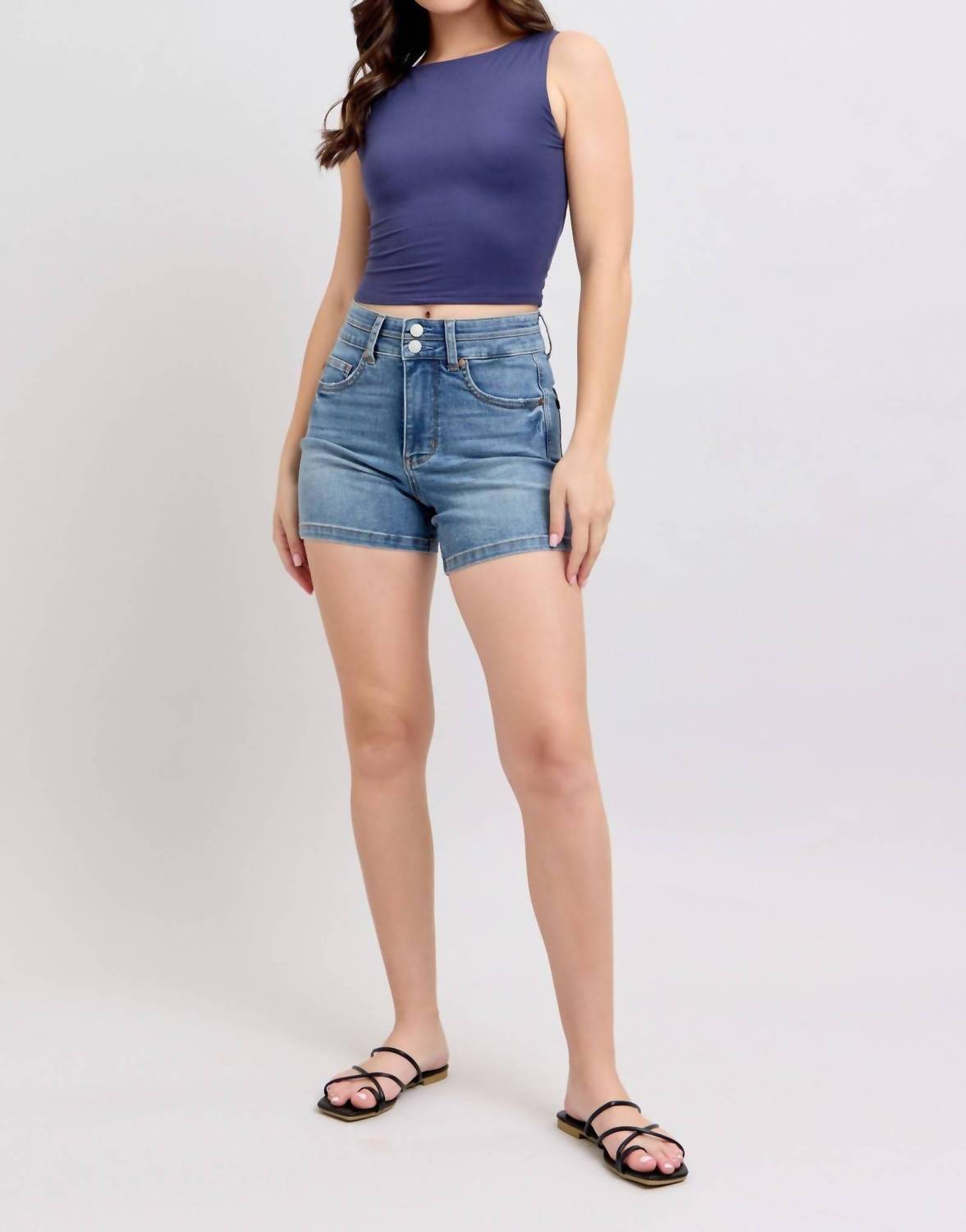 Judy Blue - High Waist Tummy Control Double Button Cool Denim Short
