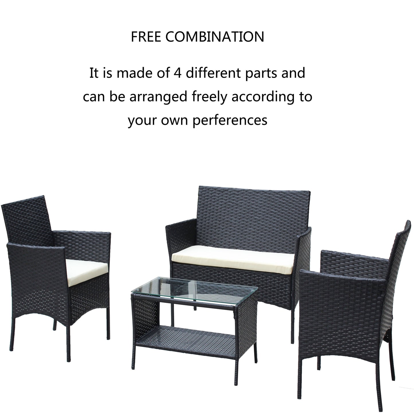 4 PC Rattan Patio Furniture Set Outdoor Cushioned Wicker Sofa
