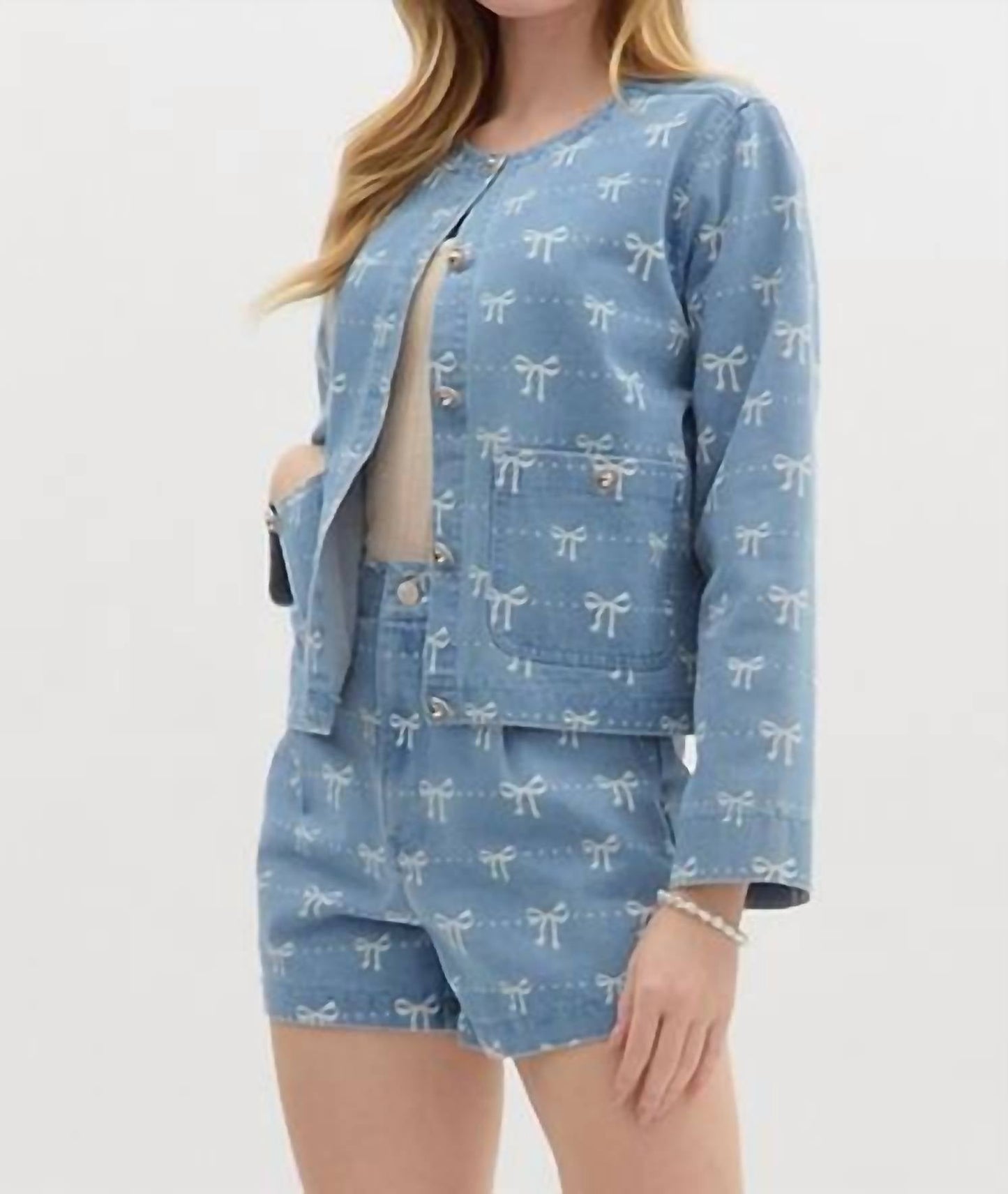 Entro - Bow Pattern Denim Jacket