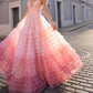 Nox Anabel - Spaghetti Strap Ruffled gown with a slit
