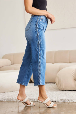 Judy Blue - High Waist Braided Detail Crop Wide Leg Jeans