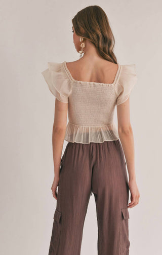 Sage The Label - Blurred Smocked Ruffle Peplum Top