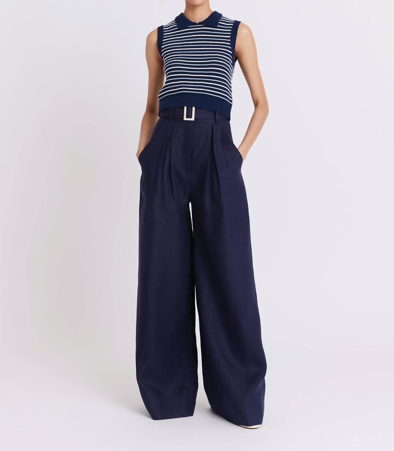 Matthew Bruch - Striped Mesh Collar Tank Top