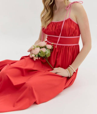 Entro - Scarlet Pink Piping Midi Dress